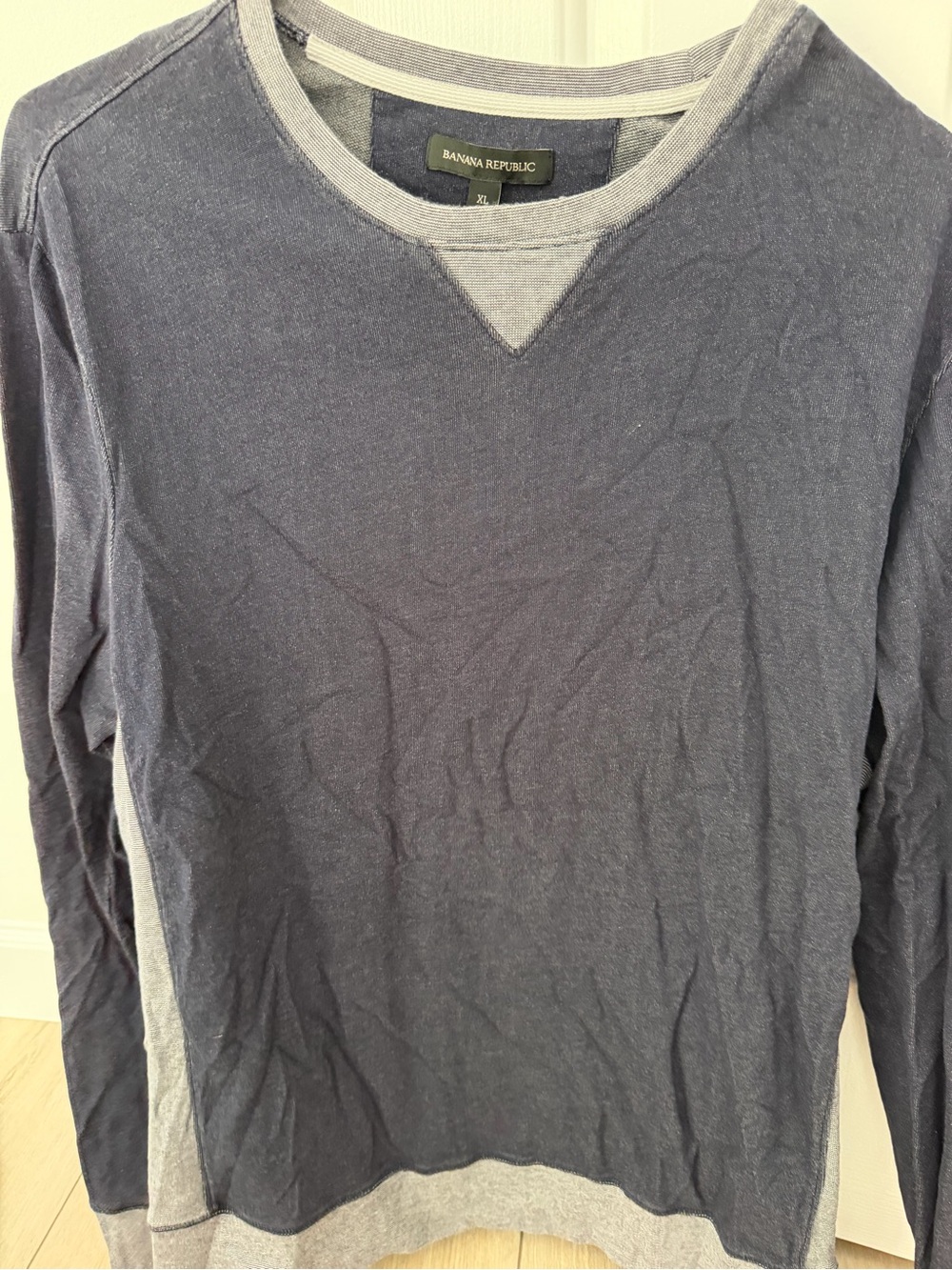 Banana Republic Navy and Light Gray Long-Sleeve Crew Sweatshirt. New